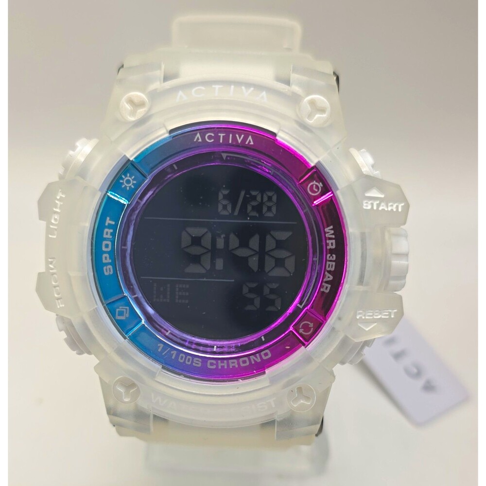 Activa  Summt X, ACW8046-001 Digital, Clear Resin, Blue/Purple Bezel, 50mm
